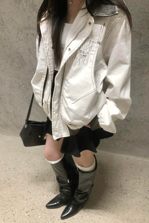 Ivory Contrast Stitch Utility Jacket