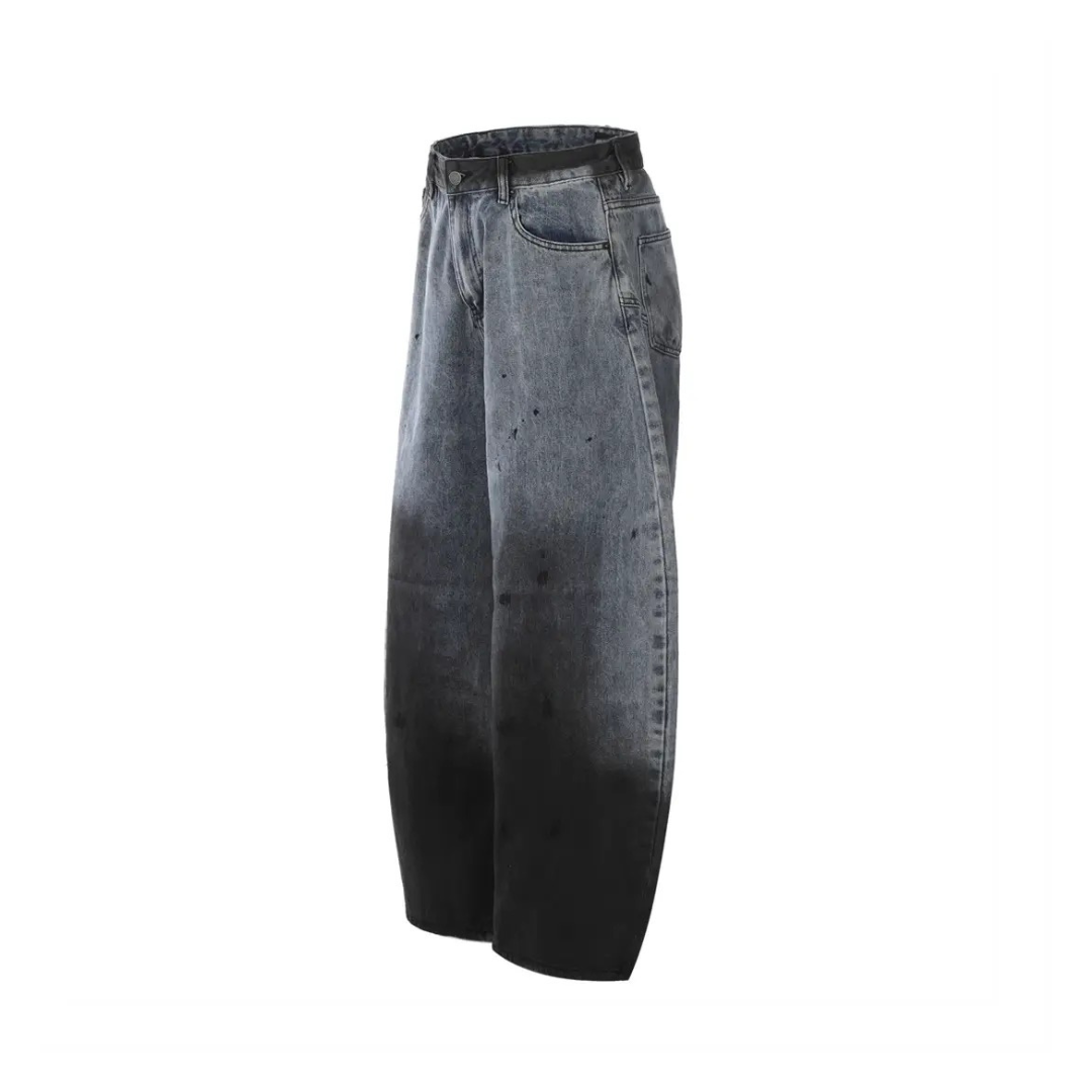 Distressed Dip-Dye Barrel Jean Pants - h0neybear streetwear jeans