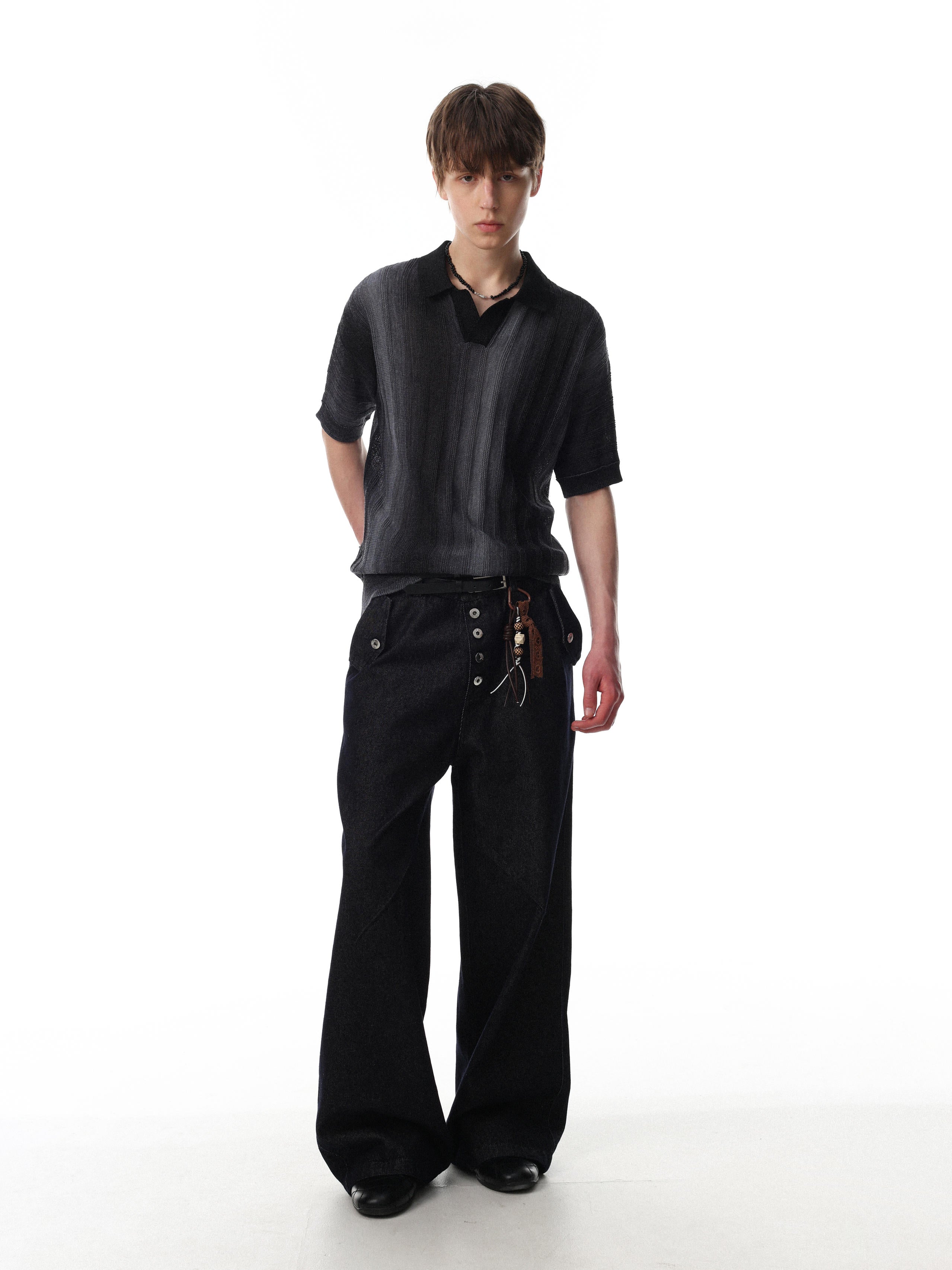 Noir Flame Mesh Polo T-shirt