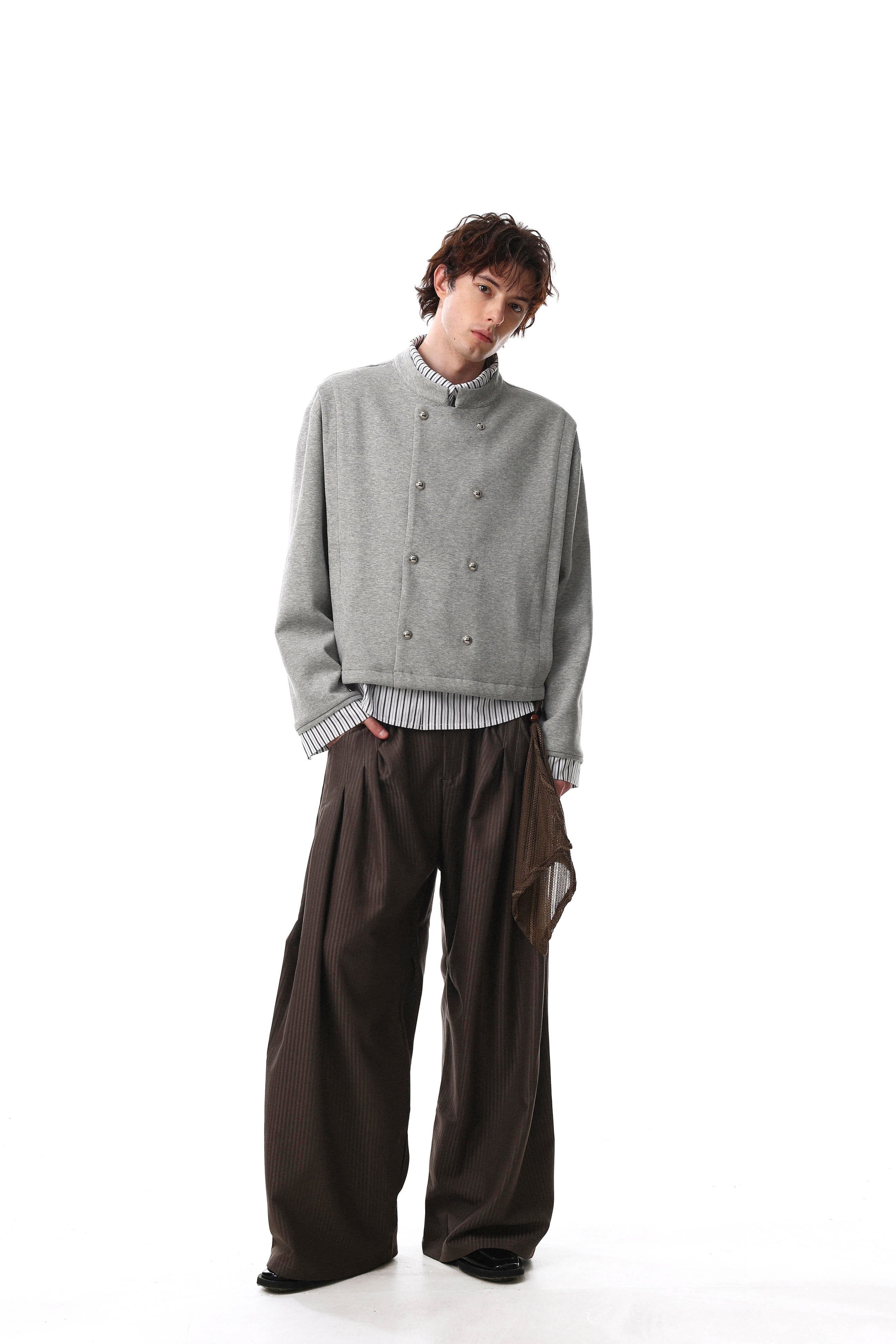 DualLayer Striped Collar Jacket