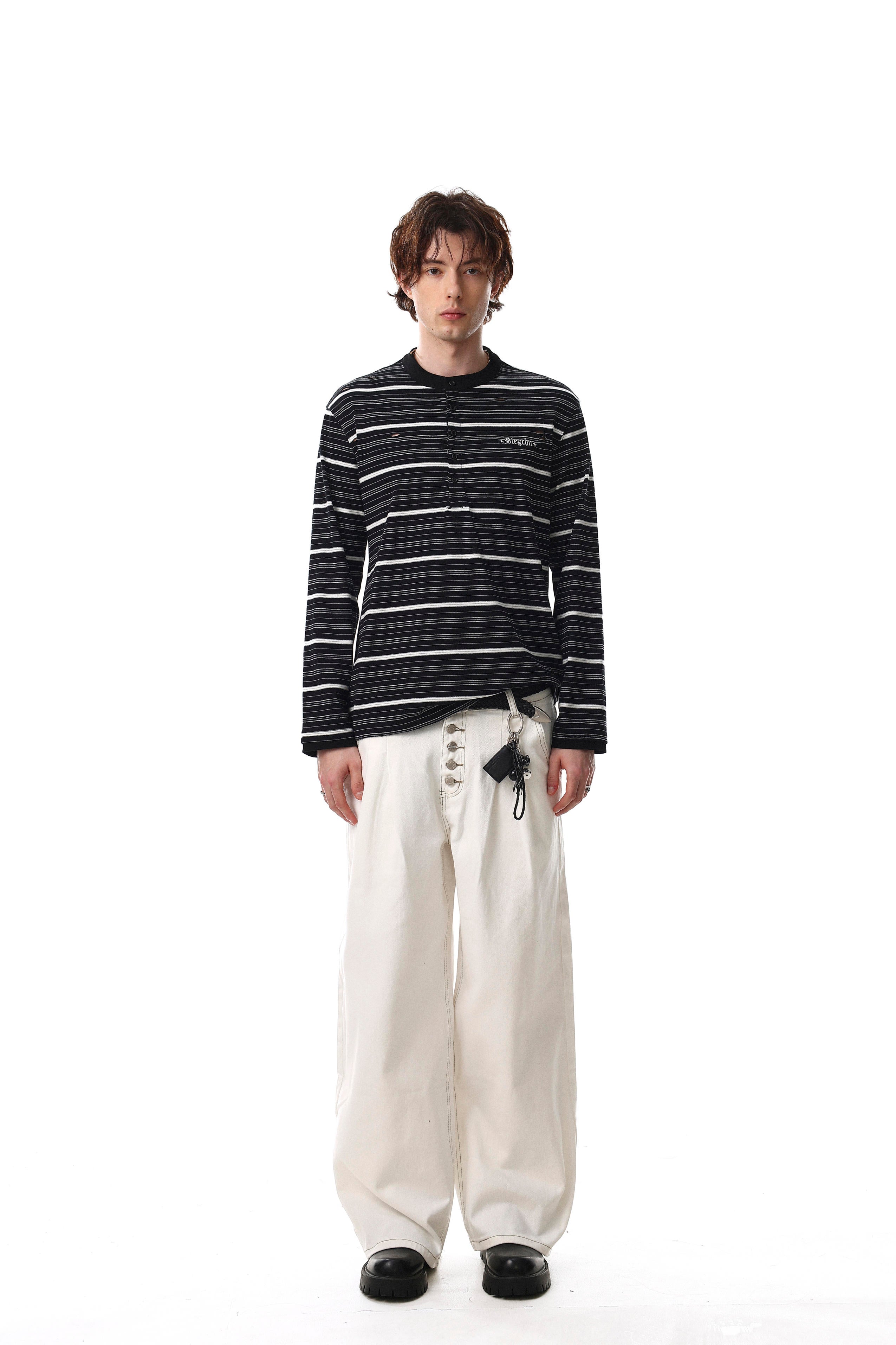 Mono Stripe Henley Long Sleeve