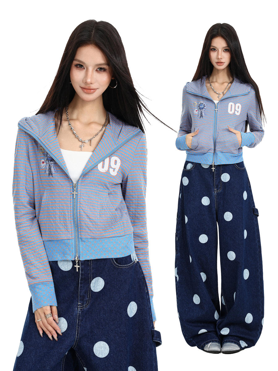 Rosette Striped Funnel Hoodie