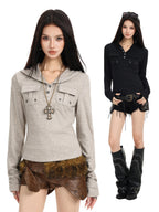 Sahara Grommet Hooded Long Sleeve