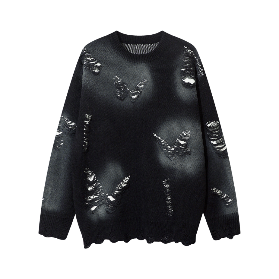 Nocturnal Flutter Distressed Sweater