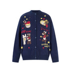 Whimsical Bear Cardigan Sweater with cartoon graphic, button front, and relaxed fit.