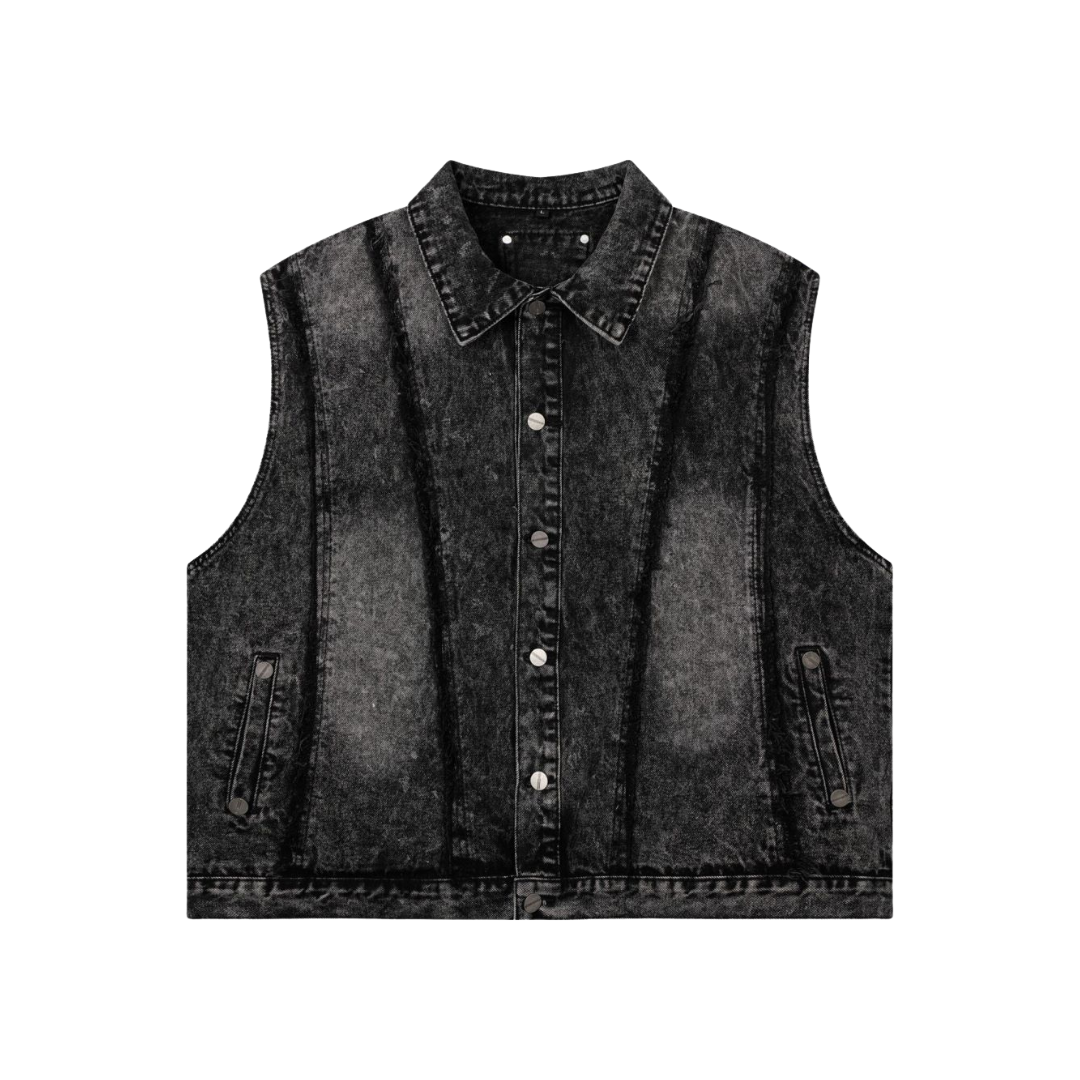 Frayed Panel Denim Vest