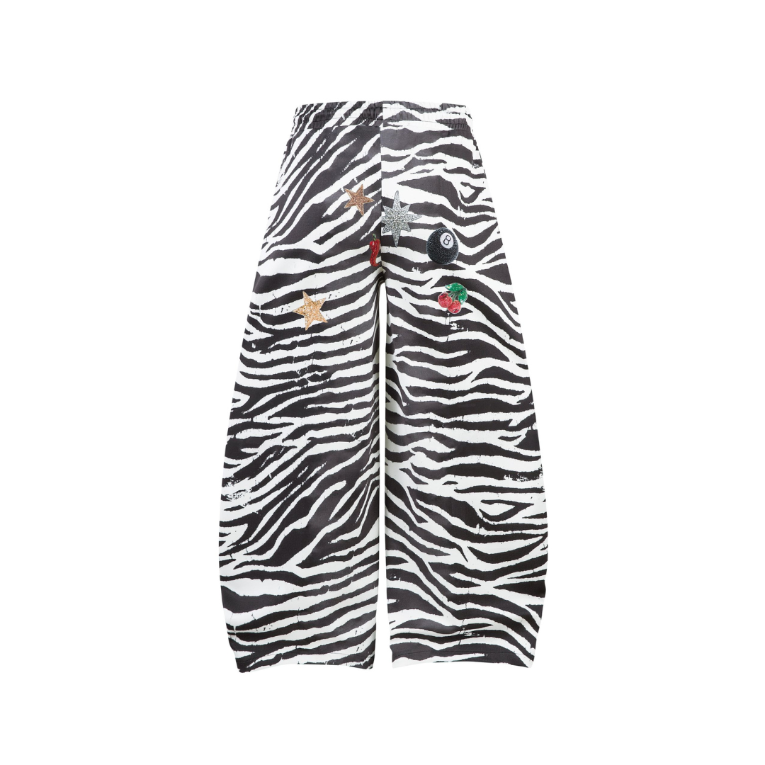 Wide-Leg Zebra Print Emblems Pants - h0neybear aka honeybear