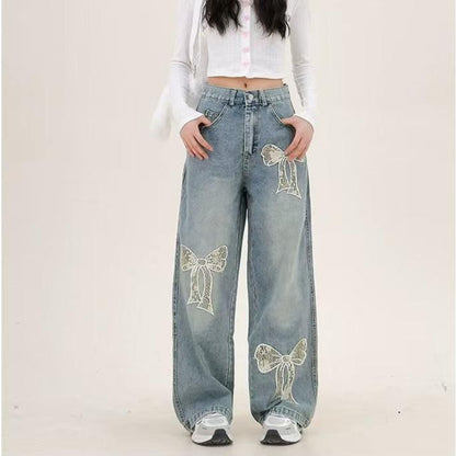 Bowed Elegance Denim Pants