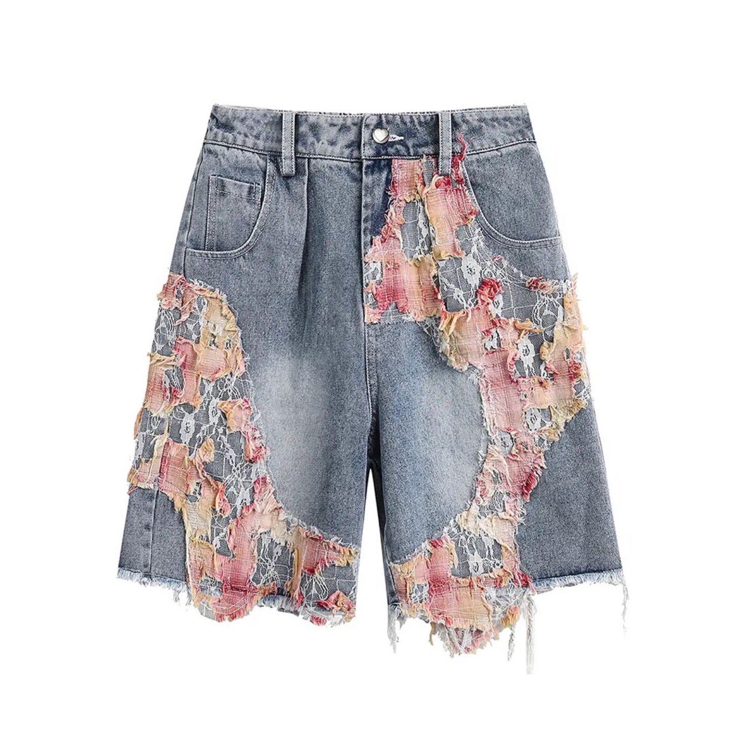 Lace Patchwork Denim Shorts