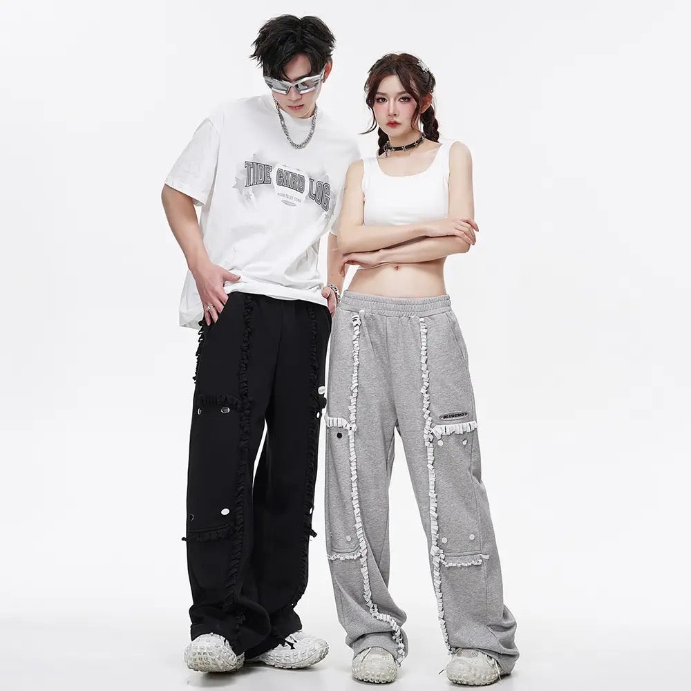 Spliced Button Patchwork Pants | Unisex Straight Leg Sweatpants | h0neybear