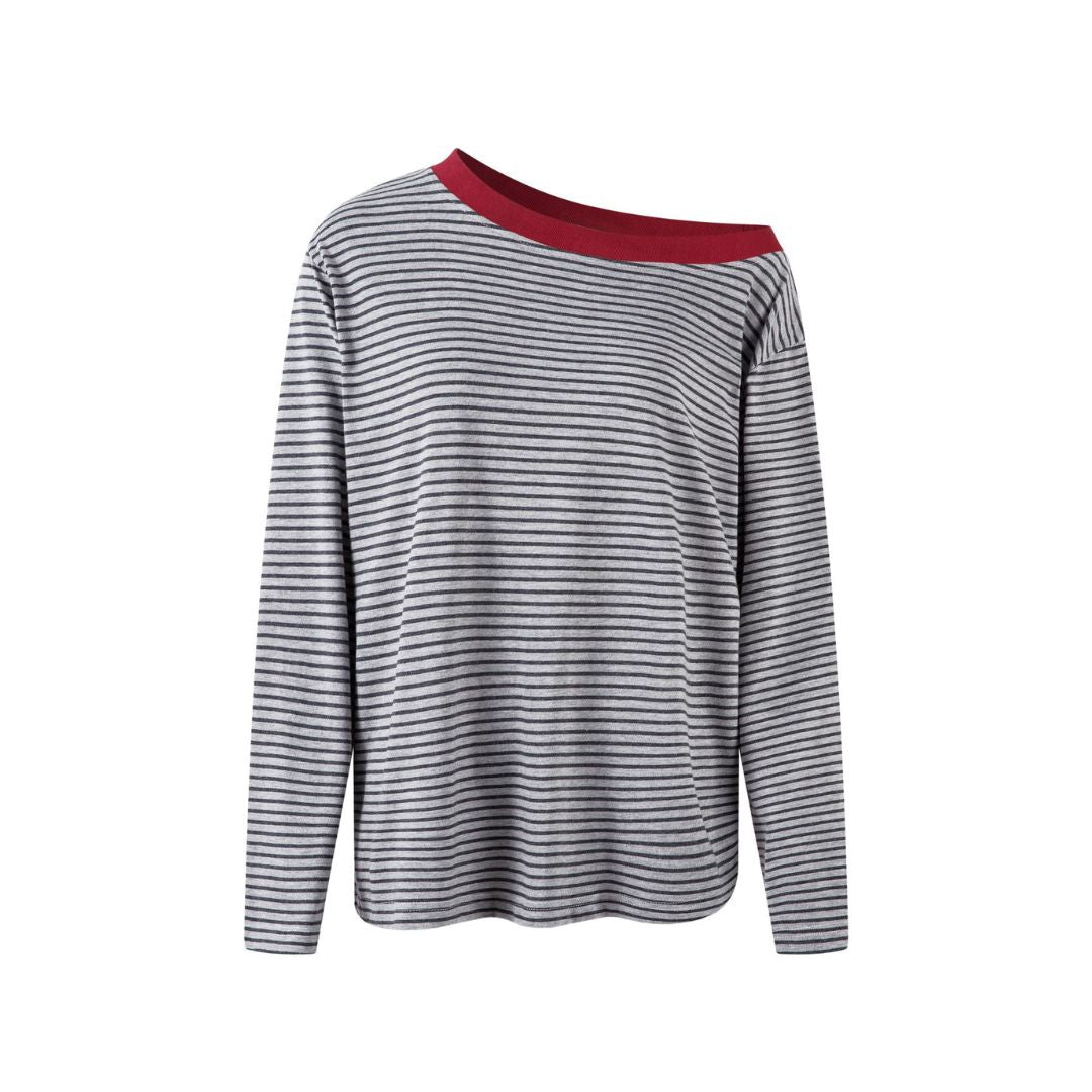 Contrast Trim Off-Shoulder Longsleeve Top