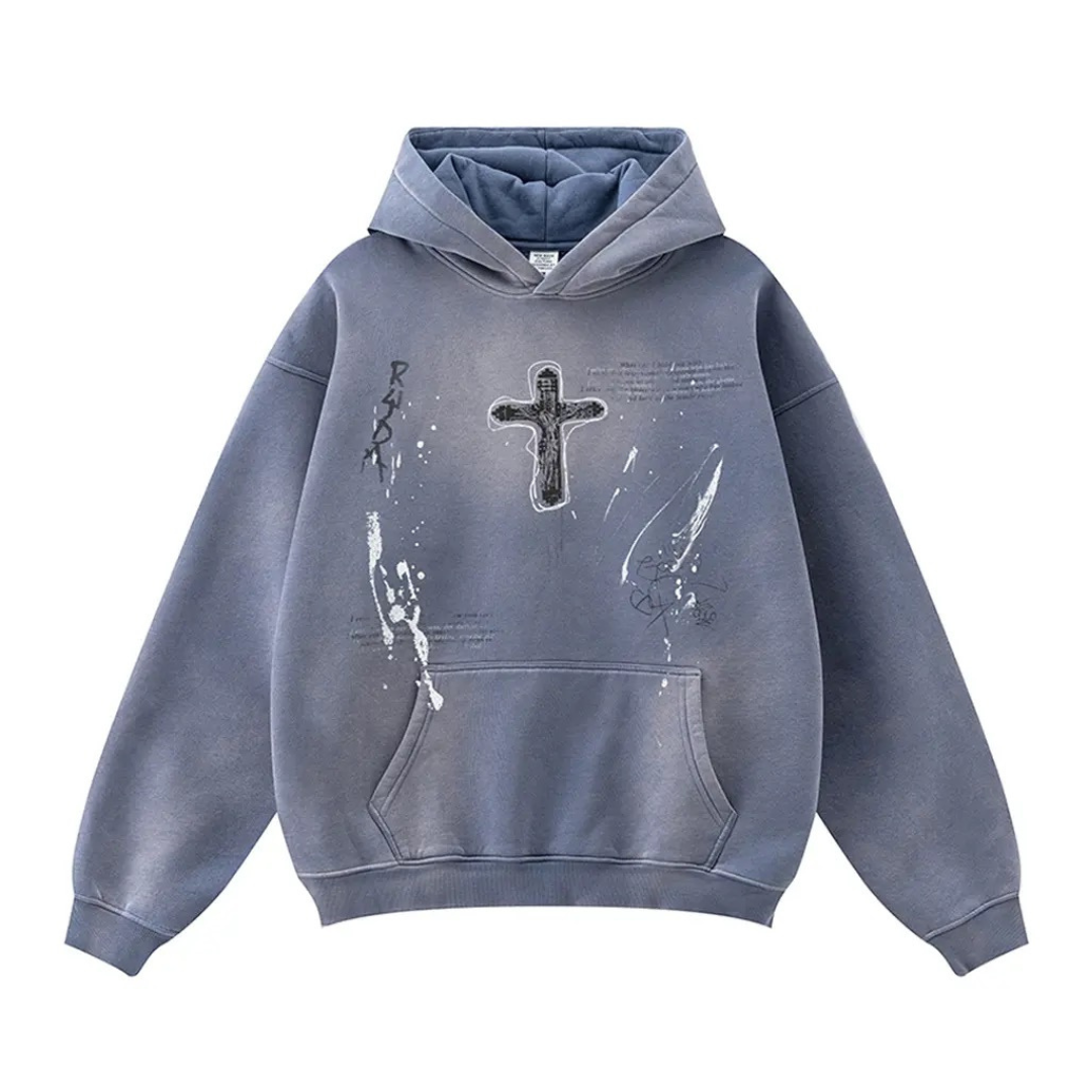 Cross Wave Oversized Graphic Hoodie