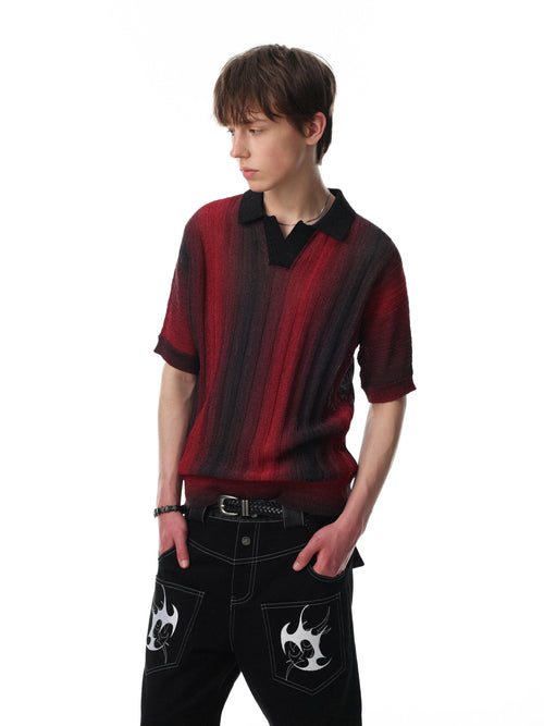Noir Flame Mesh Polo T-shirt