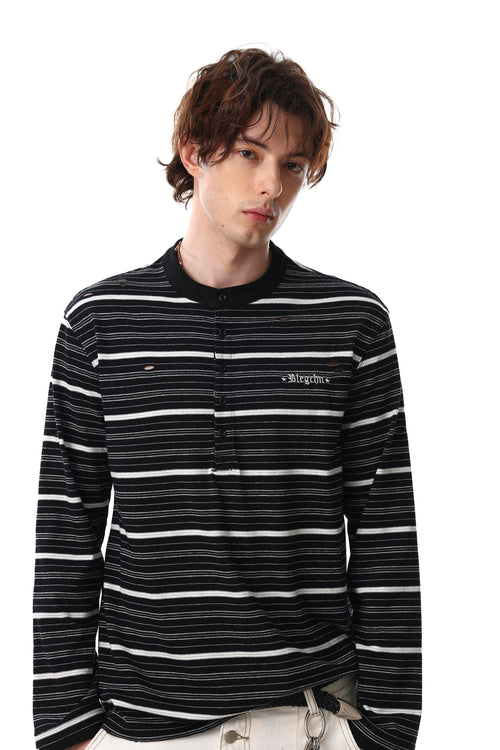 Mono Stripe Henley Long Sleeve