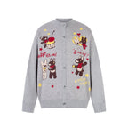 Whimsical Bear Cardigan Sweater with cartoon graphic, button front, and relaxed fit.