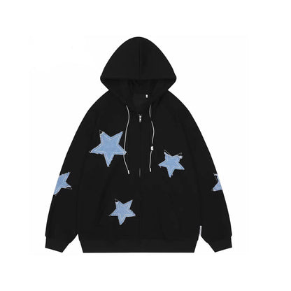 Star Patches Zip Up Hoodie 