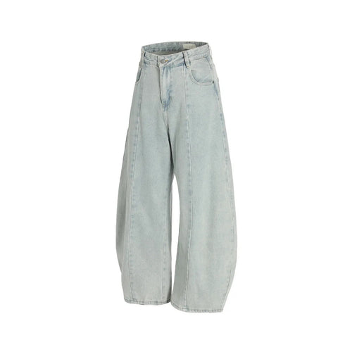 Light Wash Panelled Barrel Jeans
