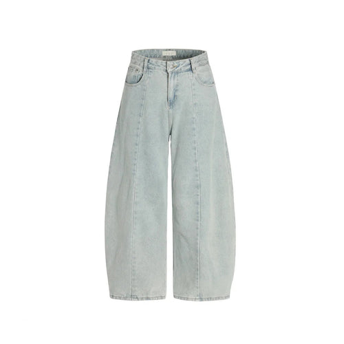 Light Wash Panelled Barrel Jeans 