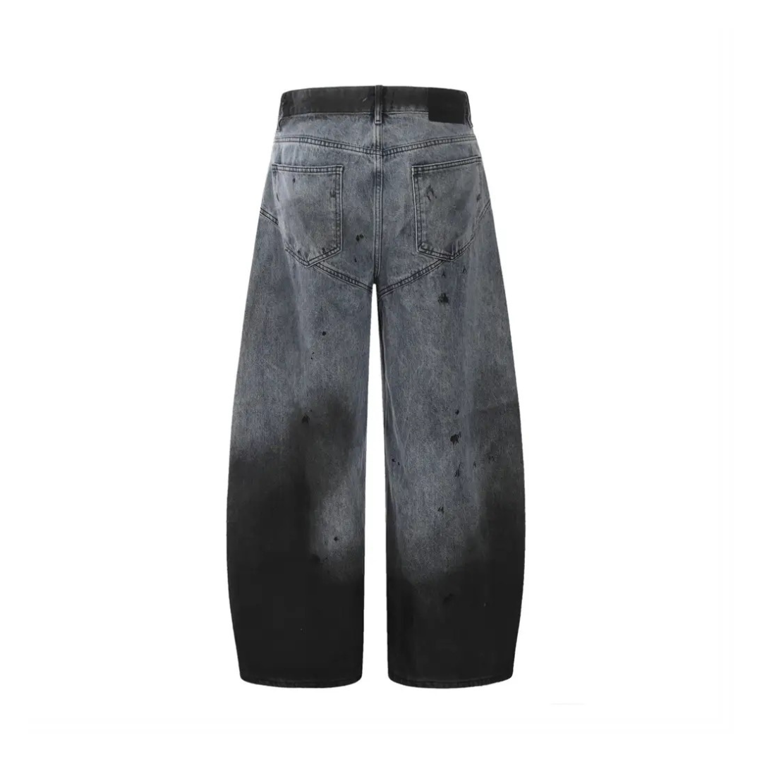 Distressed Dip-Dye Barrel Jean Pants