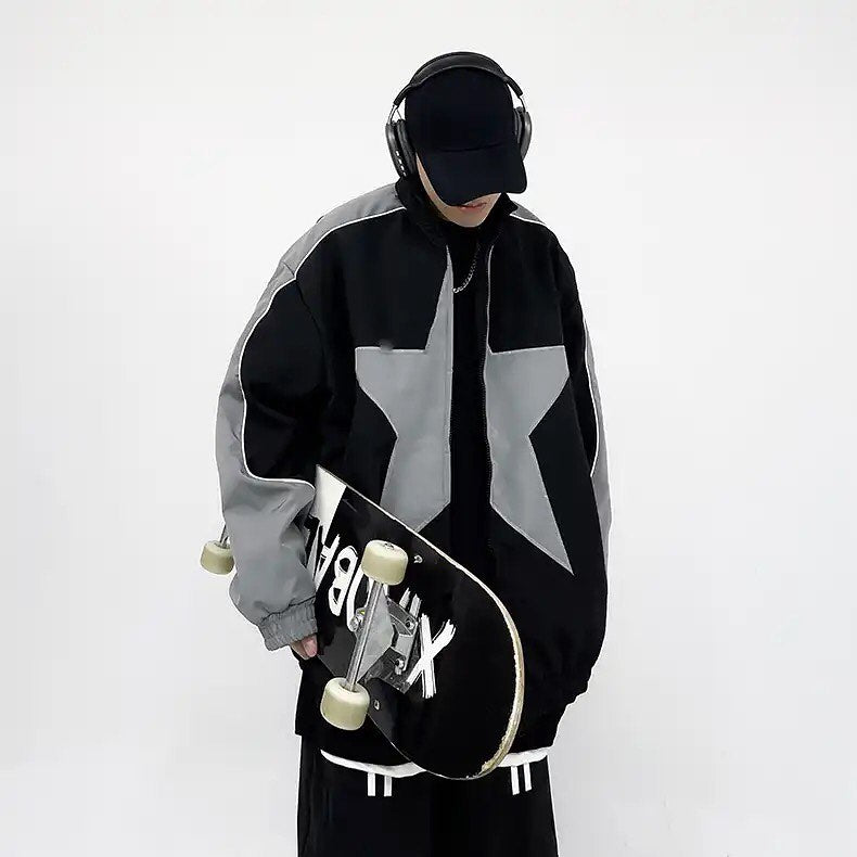 Star Pattern Zipper Jacket - h0neybear streetwear aka honeybear