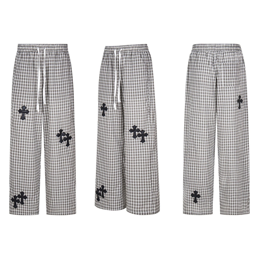 Plaid Cross-Patch Relaxed Pants