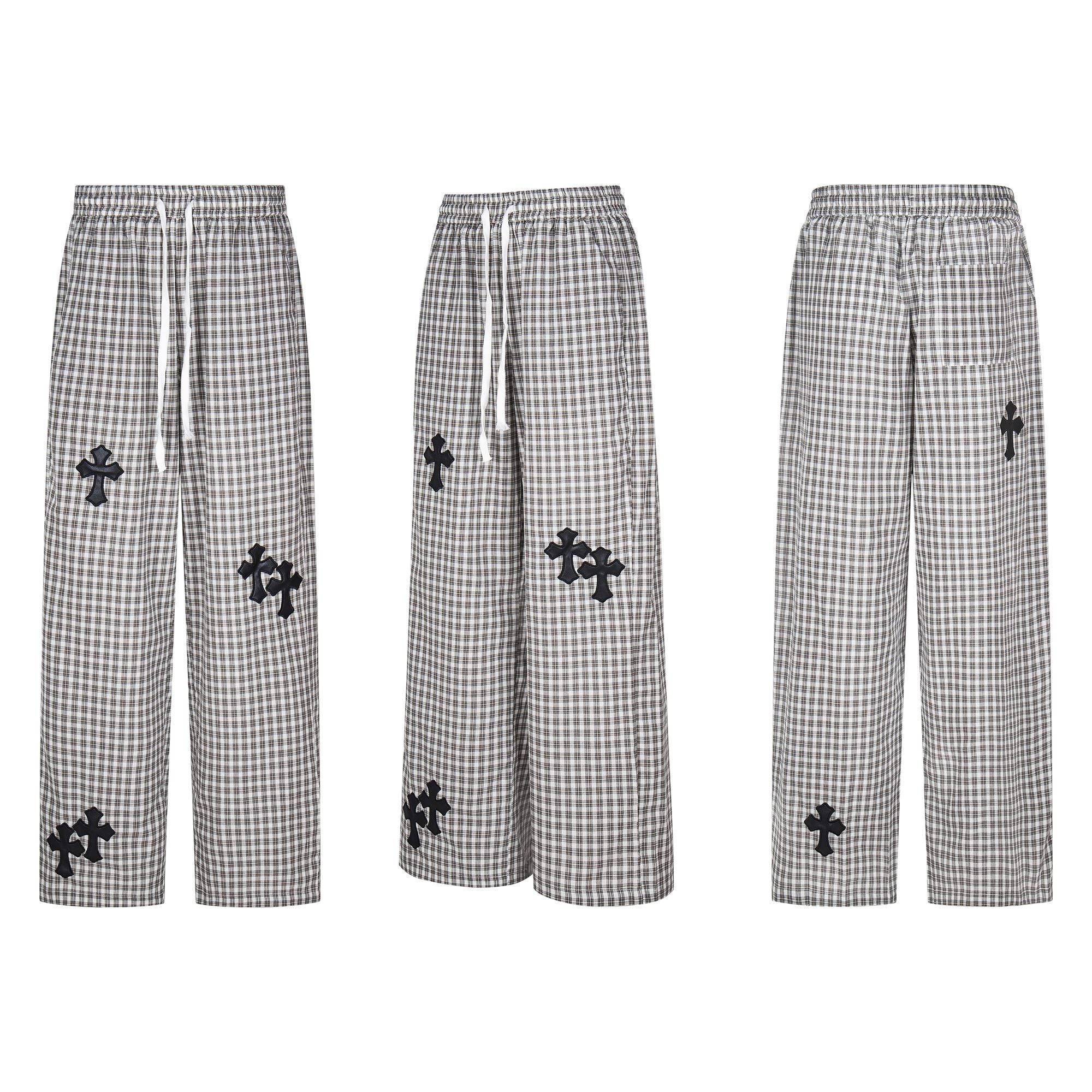 Plaid Cross-Patch Relaxed Pants