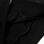 Close-up of a black jacket with a zipper on a white background