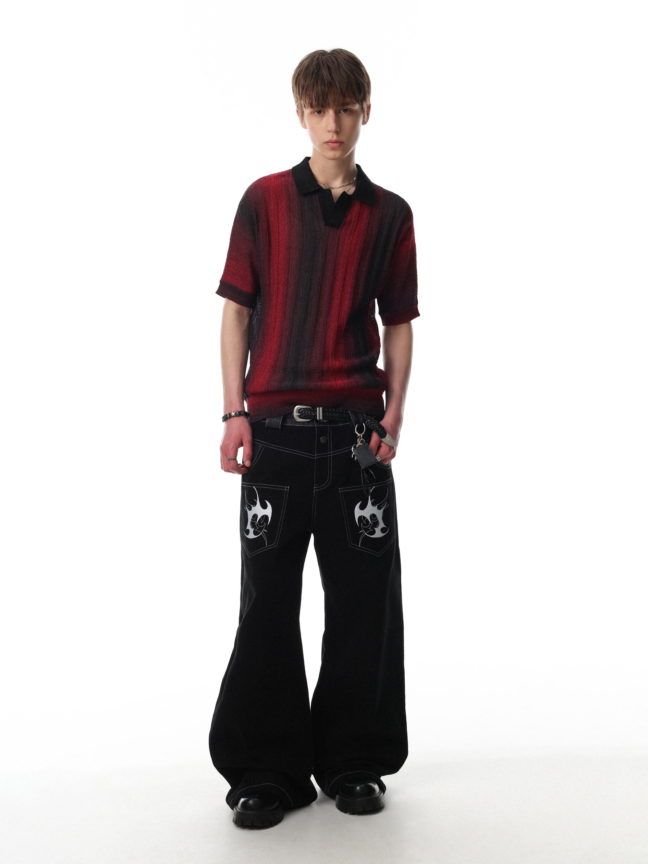 Noir Flame Mesh Polo T-shirt