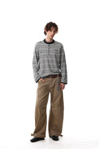 Mono Stripe Henley Long Sleeve