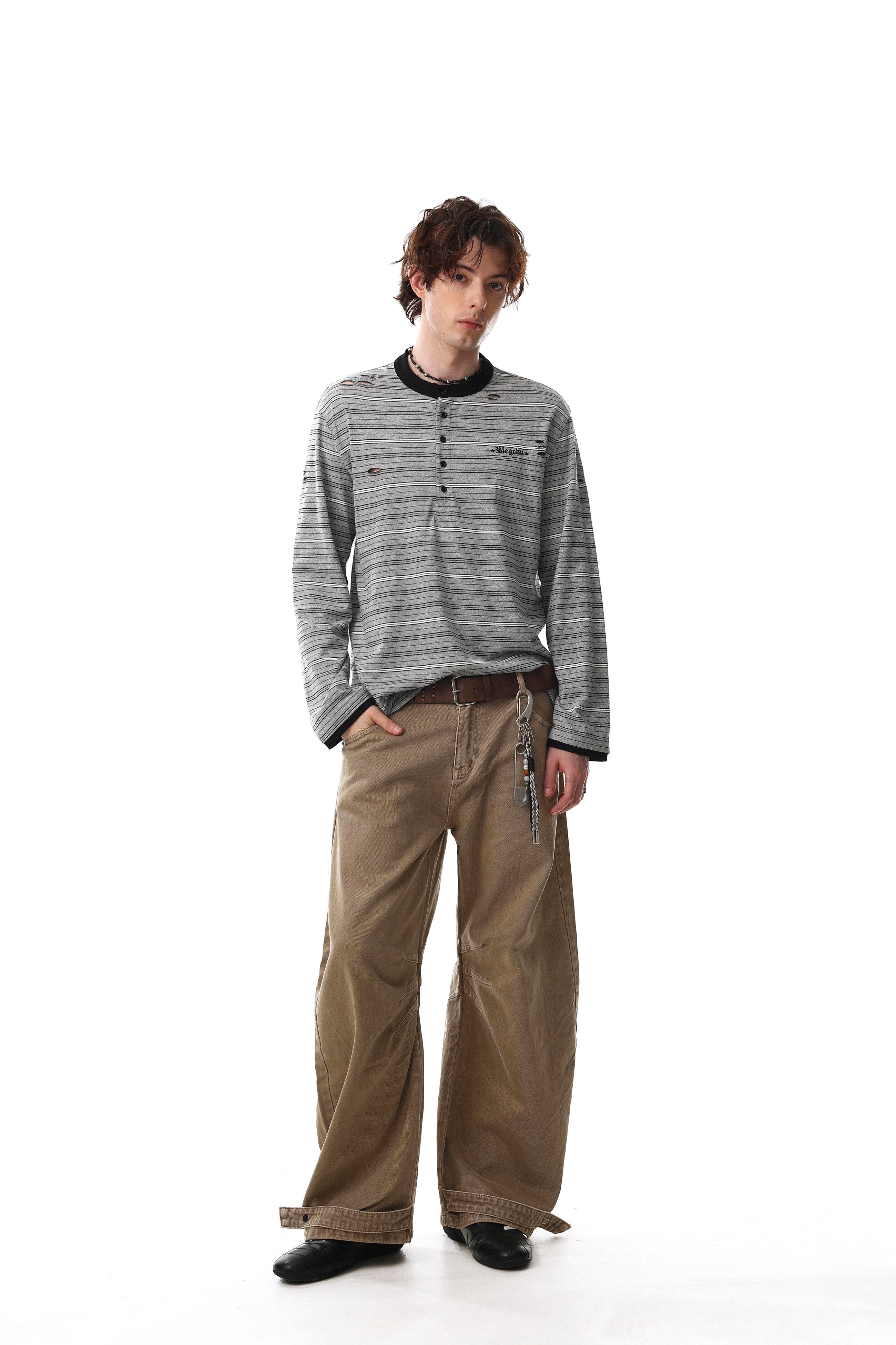 Mono Stripe Henley Long Sleeve