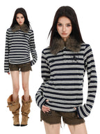 Meridian Fur Collar Long Sleeve Polo