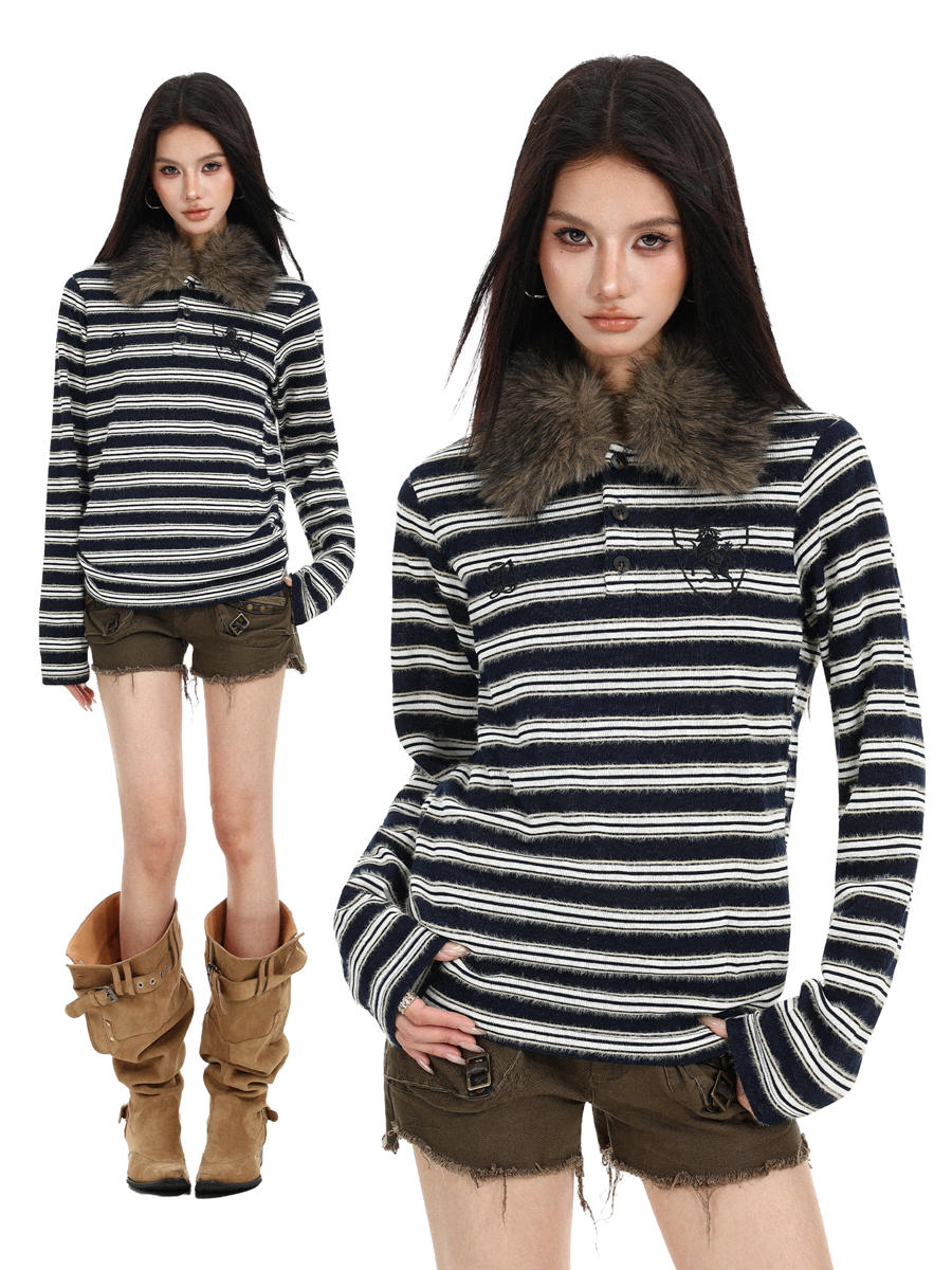 Meridian Fur Collar Long Sleeve Polo