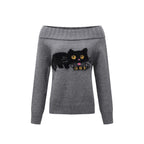 Fluffy Cat Off-Shoulder Sweater