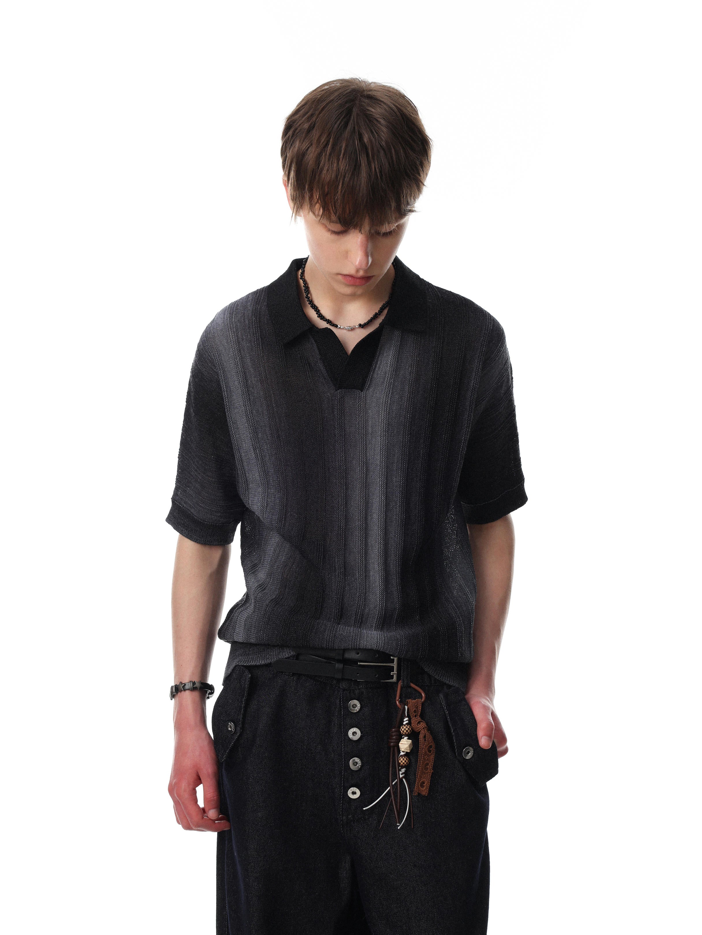 Noir Flame Mesh Polo T-shirt