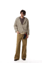 Bear Ear Striped Zip Hoodie