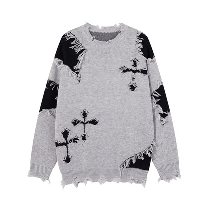 Frayed Crosses Knit Sweater