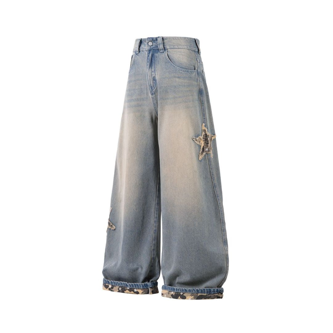 Star Patched Camo Baggy Jeans