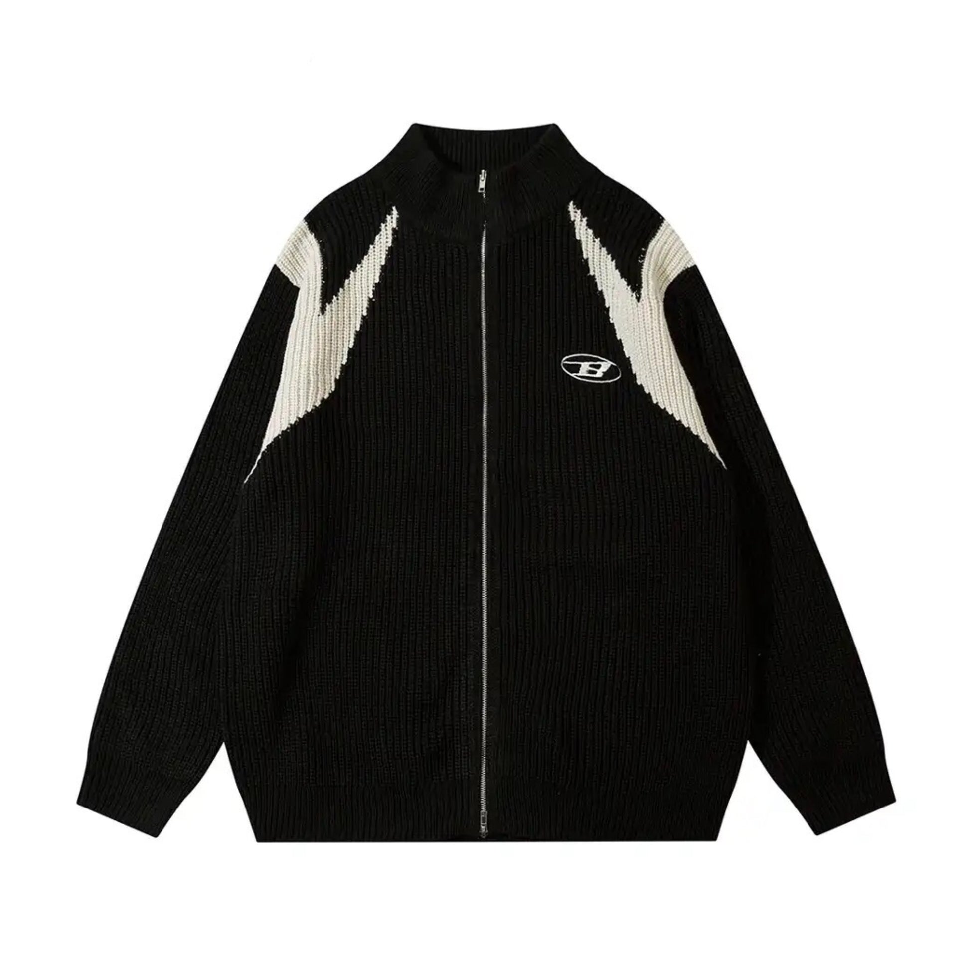 Noir Contrast Zip-up Sweater Jacket - h0neybear