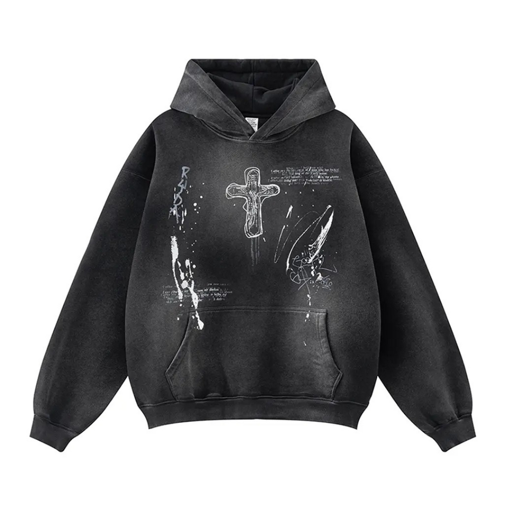 Cross Wave Oversized Graphic Hoodie