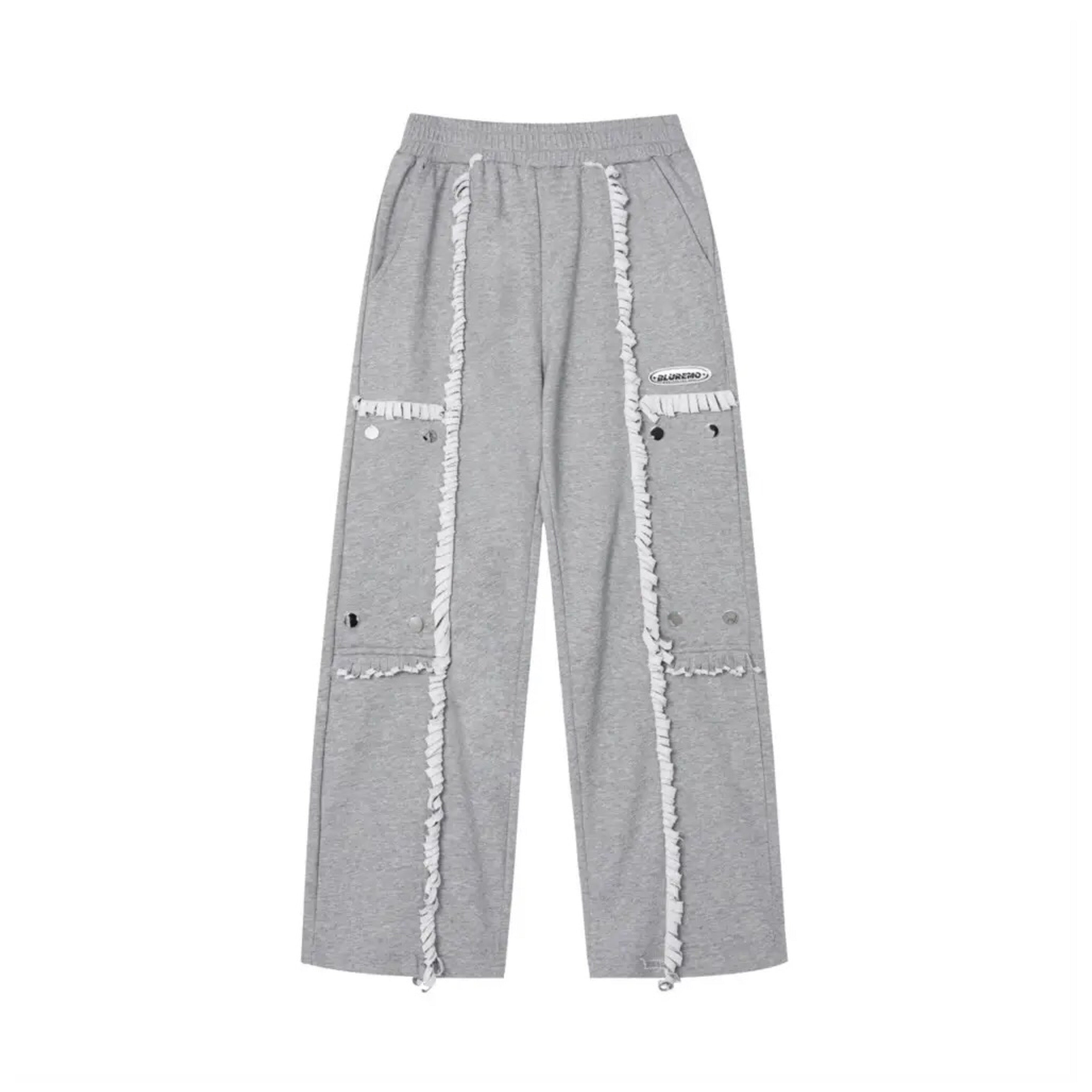 Spliced Button Patchwork Pants | Unisex Straight Leg Sweatpants | h0neybear