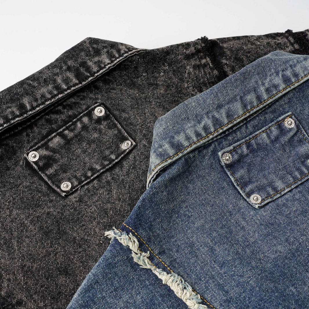 Frayed Panel Denim Vest