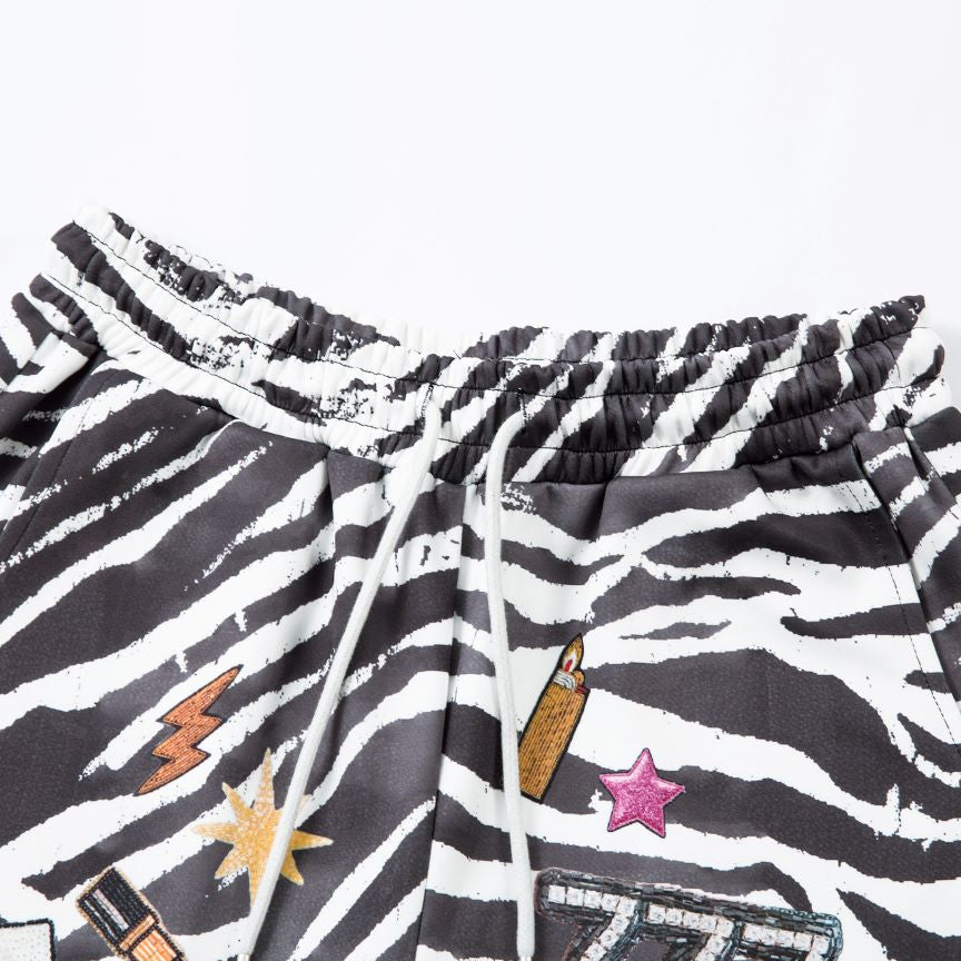 Wide-Leg Zebra Print Emblems Pants
