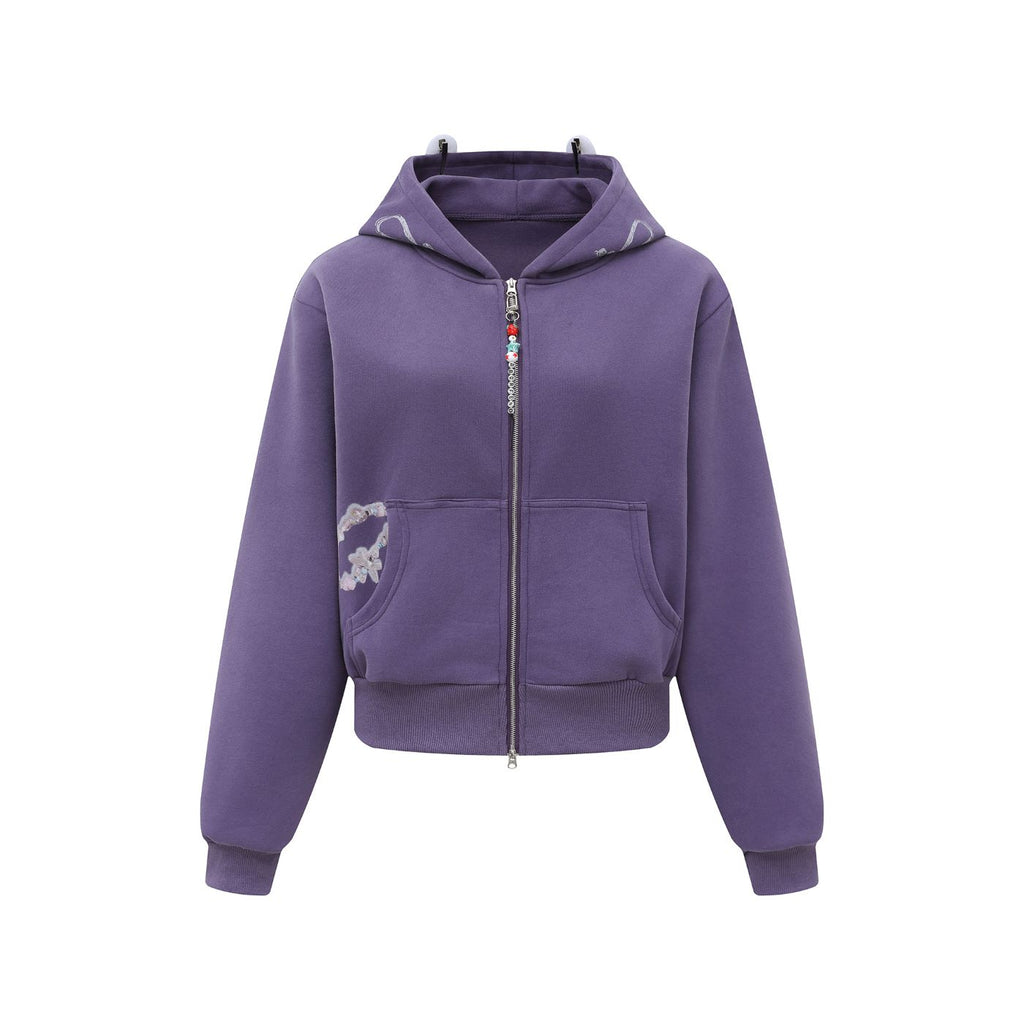 Beaded Zipper Graphic Hoodie