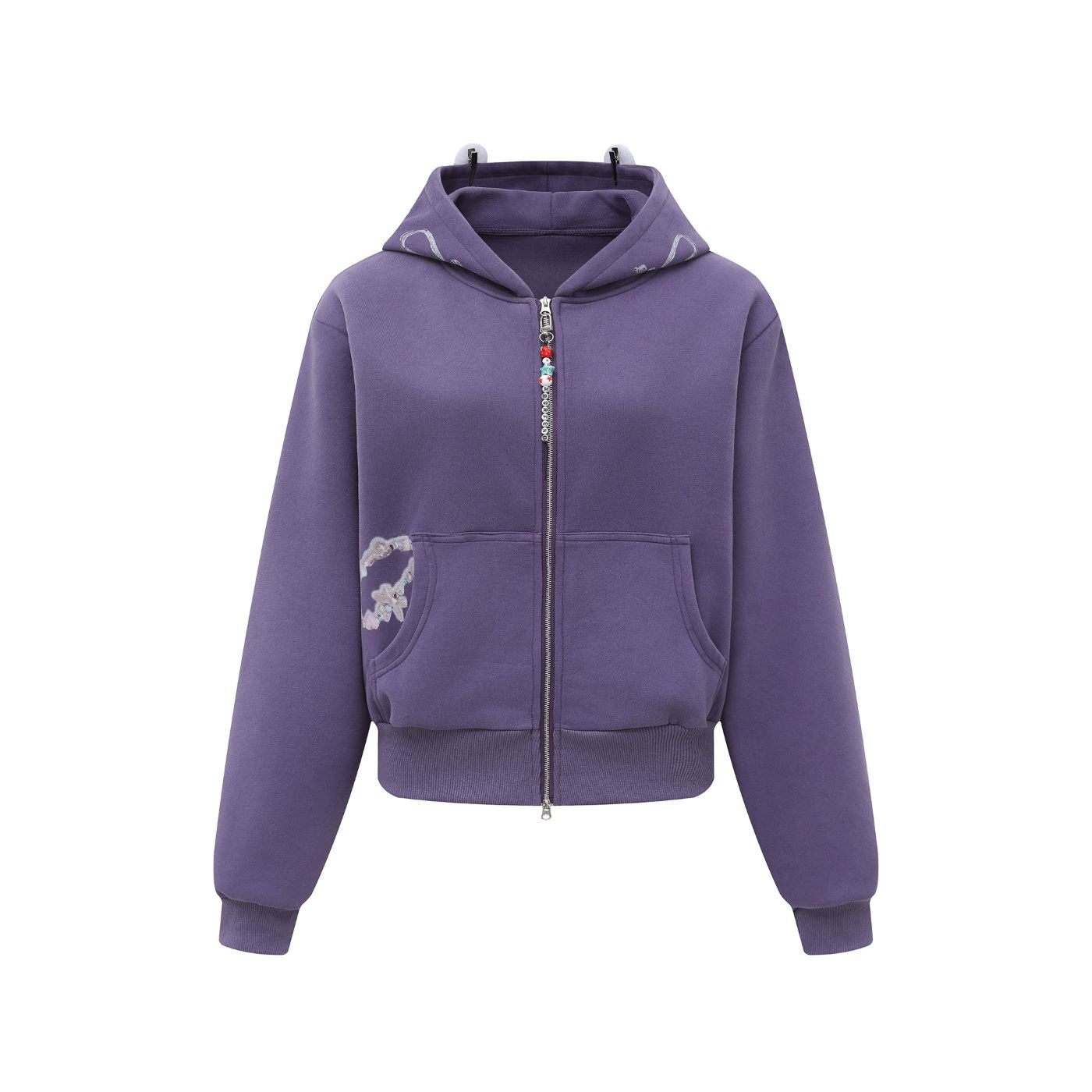 Beaded Zipper Graphic Hoodie