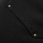 Close-up of a black fabric texture with button details