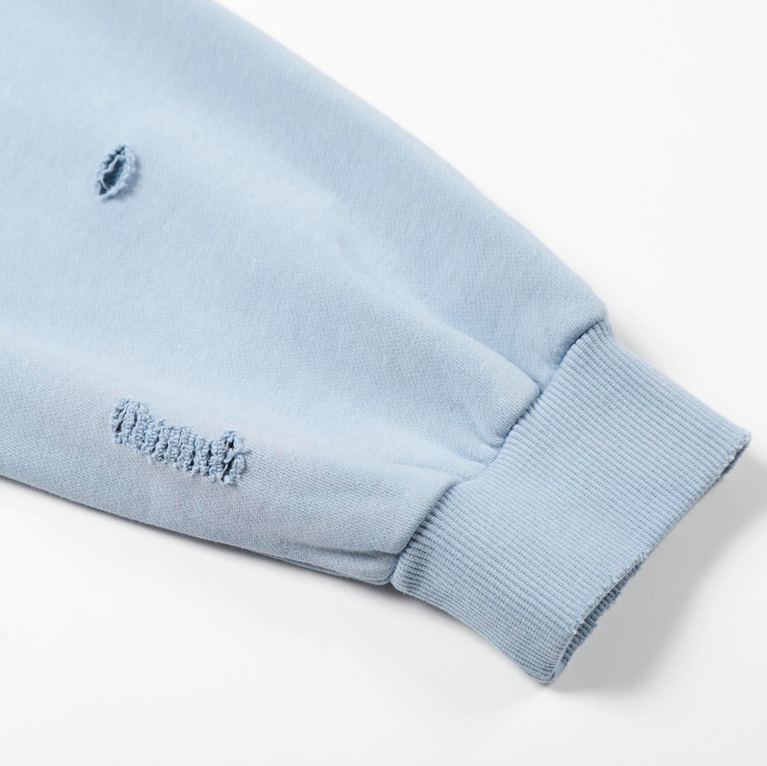 Faded Script Distress Zip Hoodie