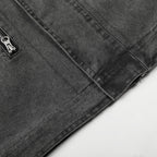 Close-up of a gray jacket with a zipper on a light gray background