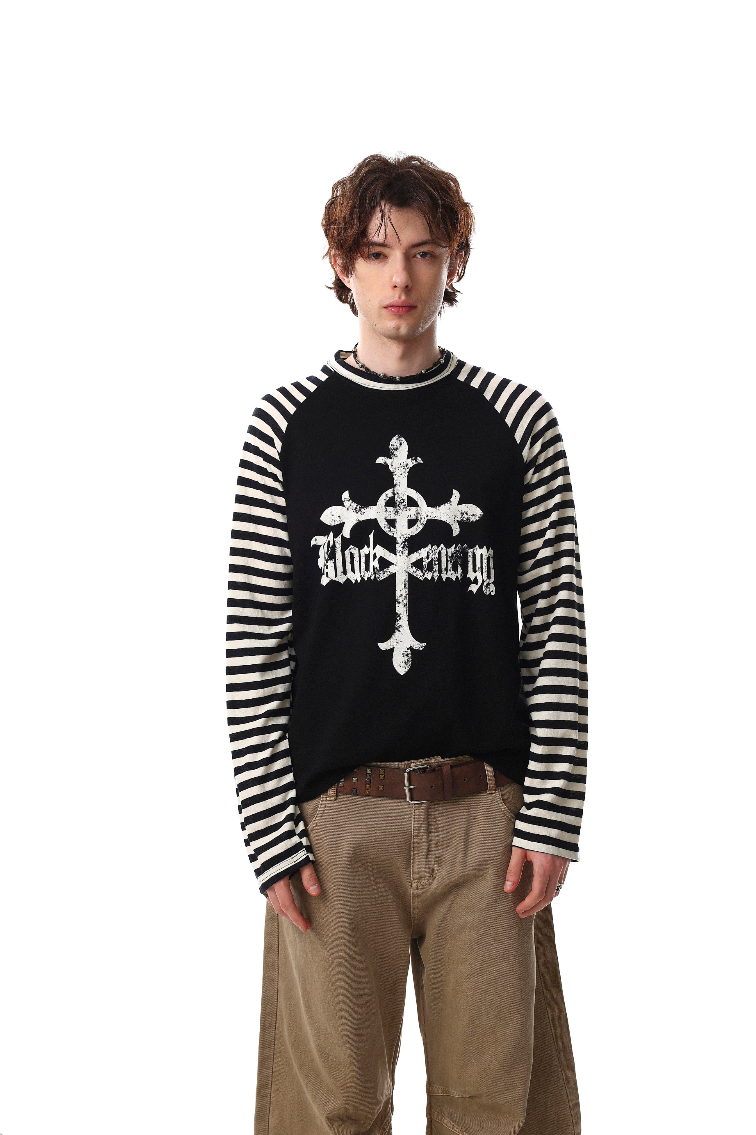 トップス  grunge raglan long sleeve t-shirt Gravecross Striped Raglan T-shirt - h0neybear