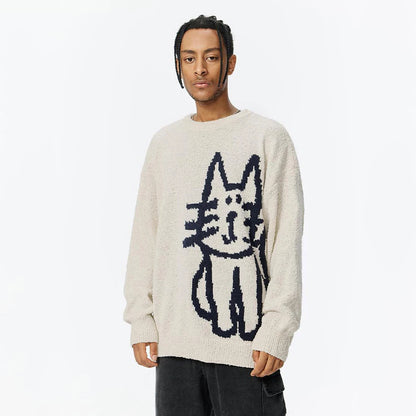 Fuzzy Script Crew Sweater