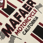 Close-up of a patterned fabric with 'MAFAER Motorcycle California' text.